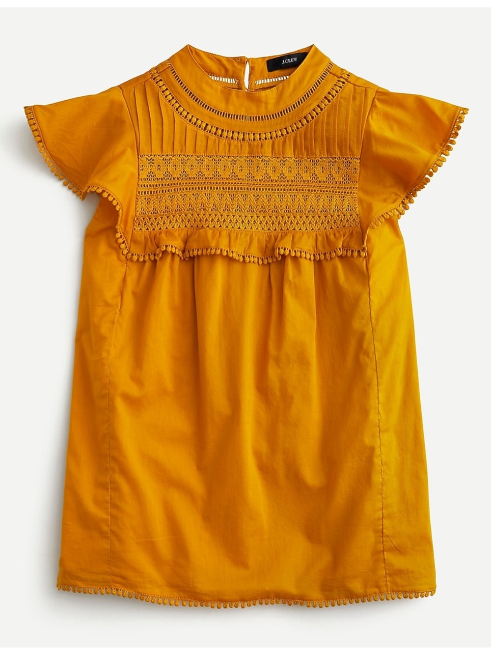J. Crew Mustard Yellow Lace Bib Flutter Sleeve Top
